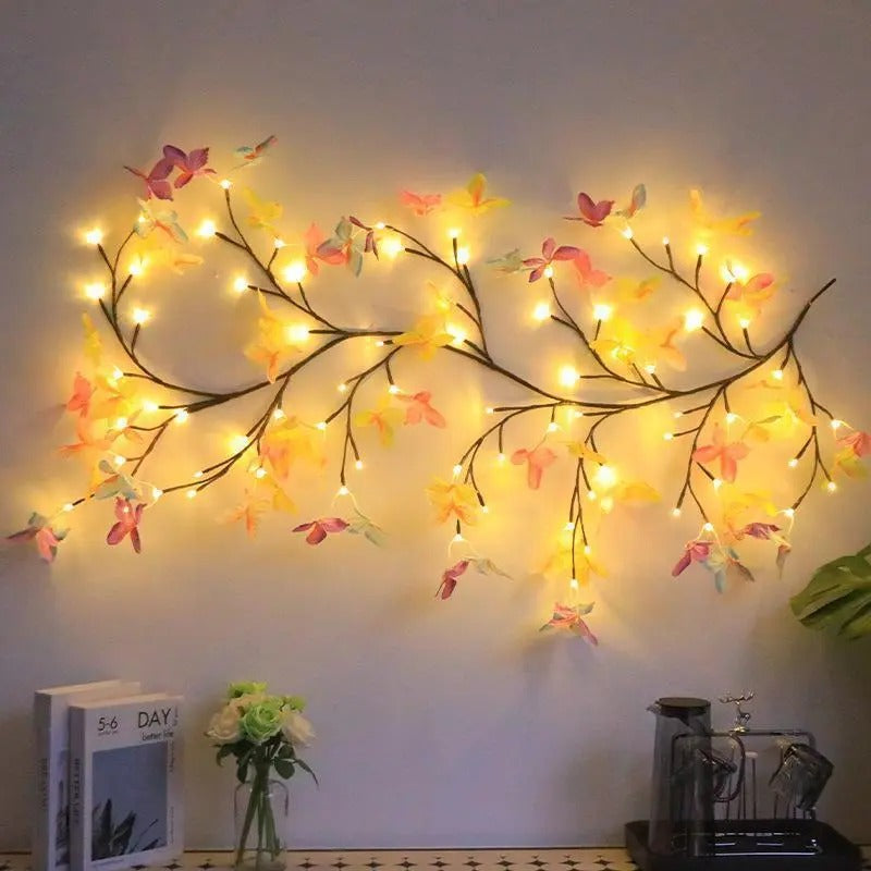 🌹🌷Camping Customizable Rattan LED Lamp(96 LED) -  Led Illuminated Glowing Wall Decor, Leaves, Colorful Butterflies, Flowers - Indoor Decorative Atmosphere Light for Home, Photo Shoots, Glowing Led Lights
