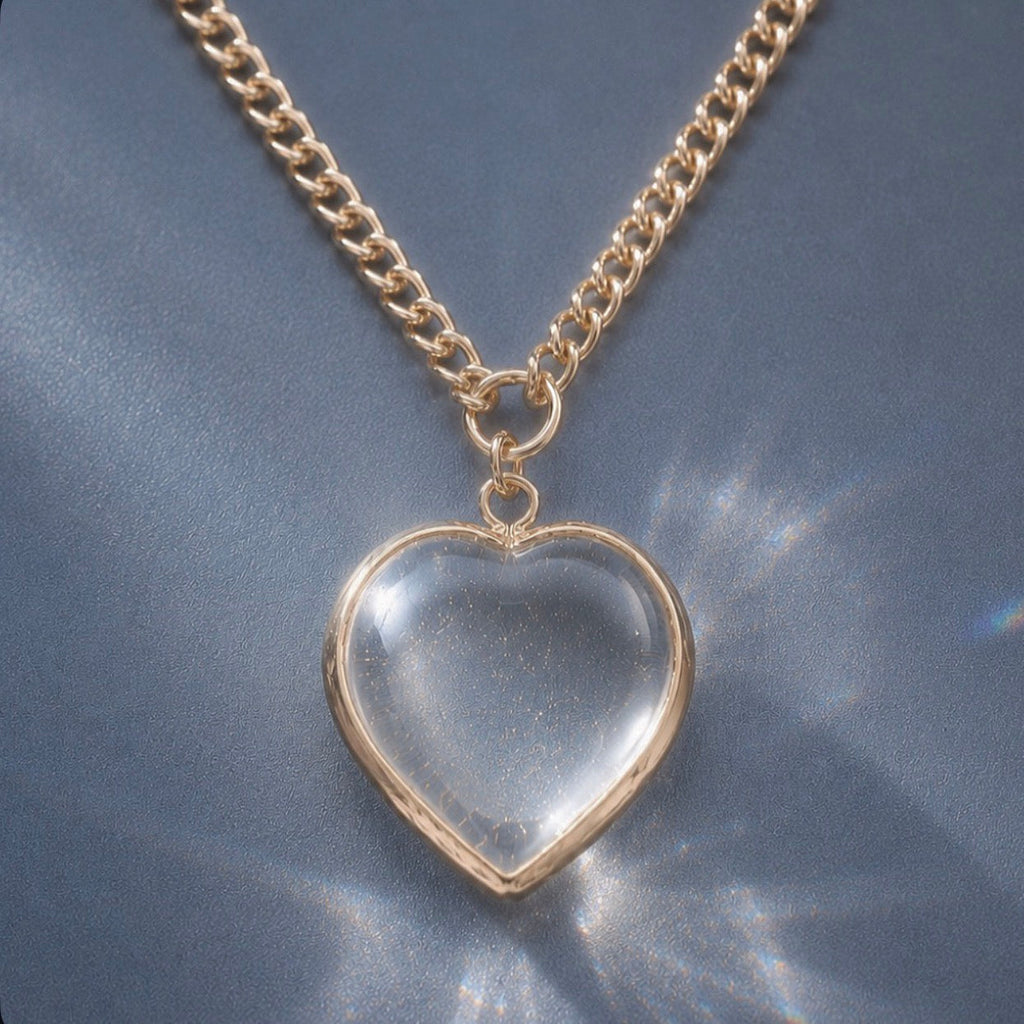 Open Heart Alignment Necklace with Crystal Quartz in Gold or Silver