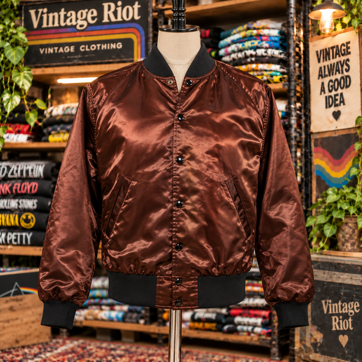 1978 California Jam II Retro Satin Jacket — Chocolate Brown