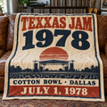 1978 Texxas Jam commemorative throw blanket displayed on a leather sofa; digital product mockup