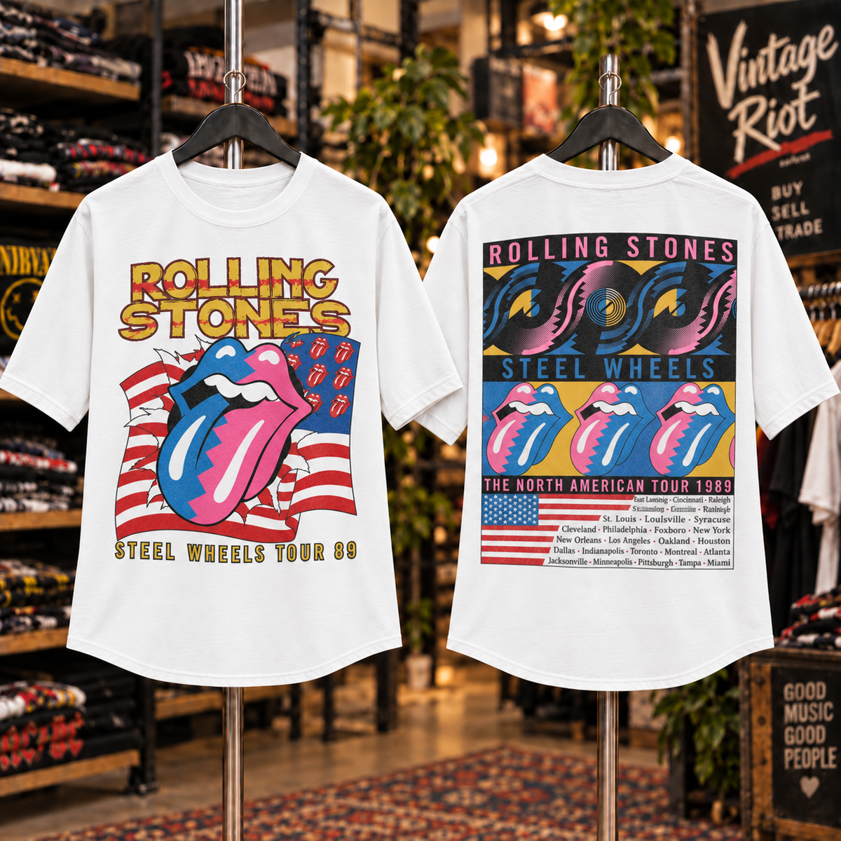 Rolling Stones Steel Wheels ’89 Tour Tee – The Stadium Era Shirt