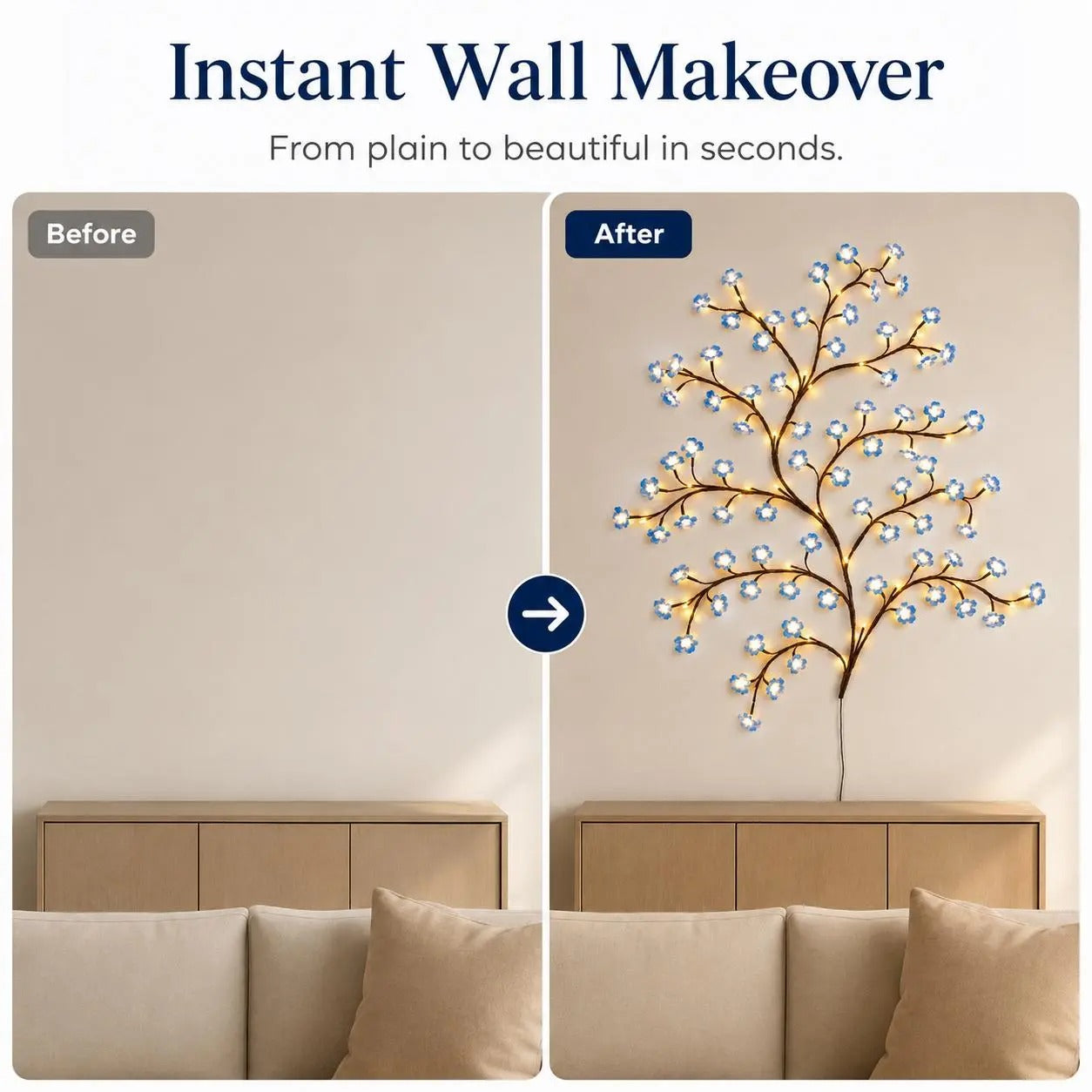 🌹🌷Camping Customizable Rattan LED Lamp(96 LED) -  Led Illuminated Glowing Wall Decor, Leaves, Colorful Butterflies, Flowers - Indoor Decorative Atmosphere Light for Home, Photo Shoots, Glowing Led Lights