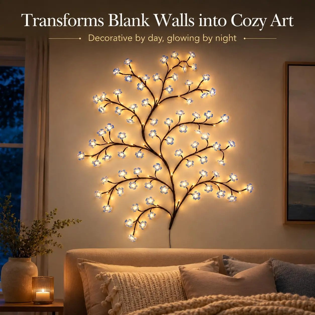 🌹🌷Camping Customizable Rattan LED Lamp(96 LED) -  Led Illuminated Glowing Wall Decor, Leaves, Colorful Butterflies, Flowers - Indoor Decorative Atmosphere Light for Home, Photo Shoots, Glowing Led Lights
