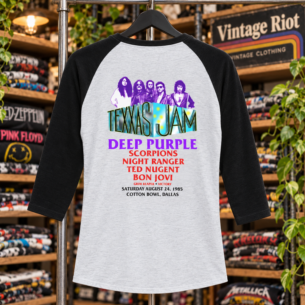 1985 Texxas Jam Retro Raglan Shirt — Cotton Bowl, Dallas — back view