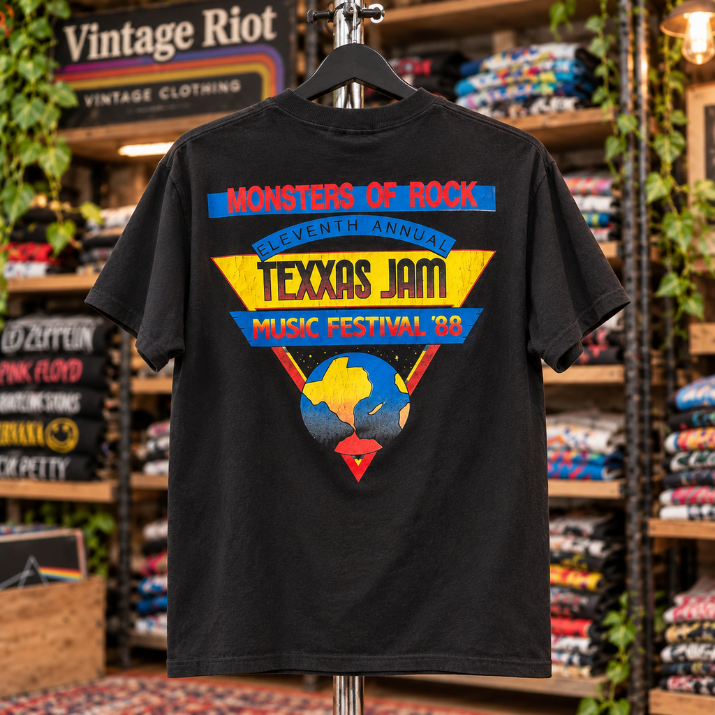 1988 Texxas Jam Monsters of Rock Retro T-Shirt — Black — back view