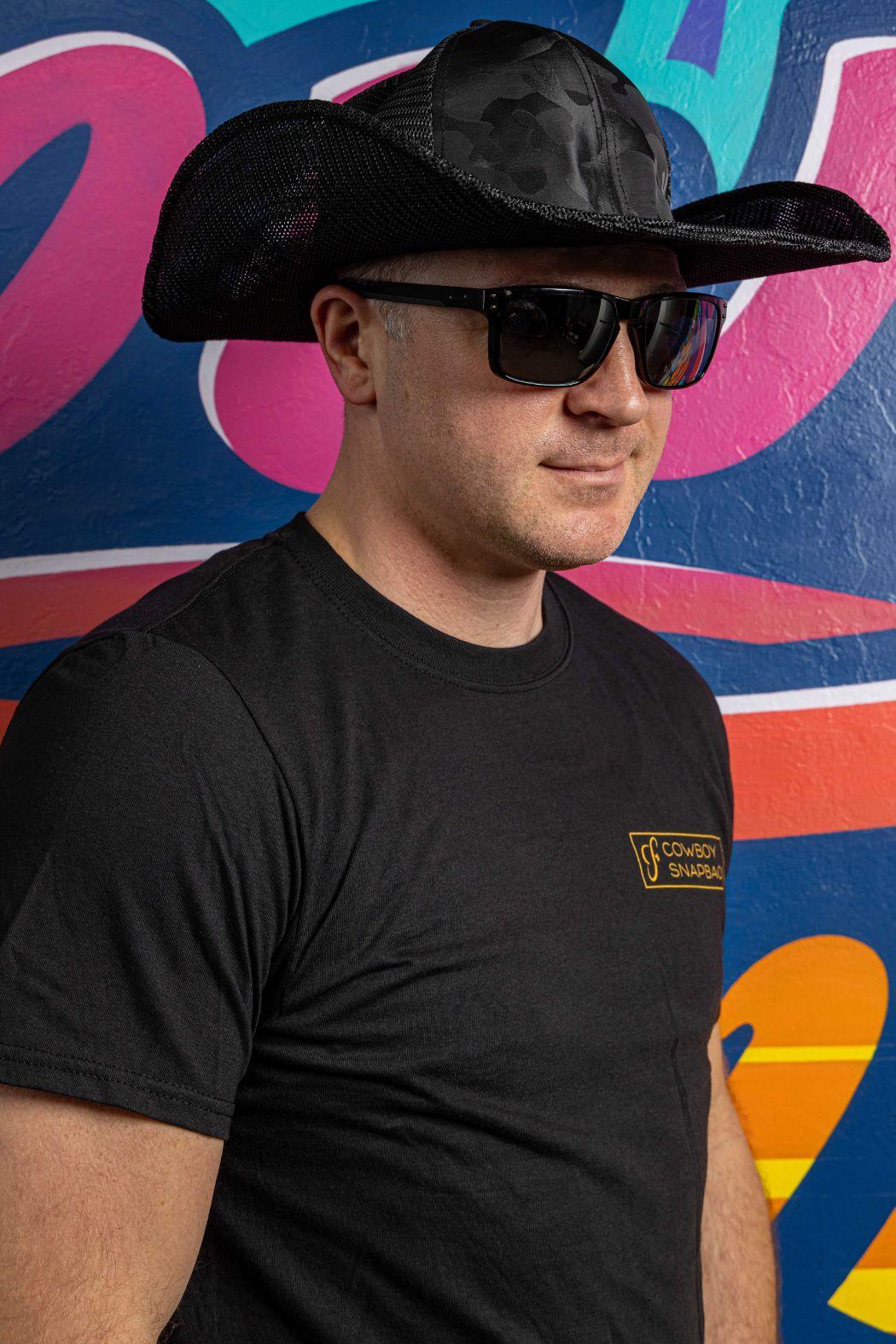 BLACK CAMO COWBOY SNAPBACK: 6 PANEL - BLANK