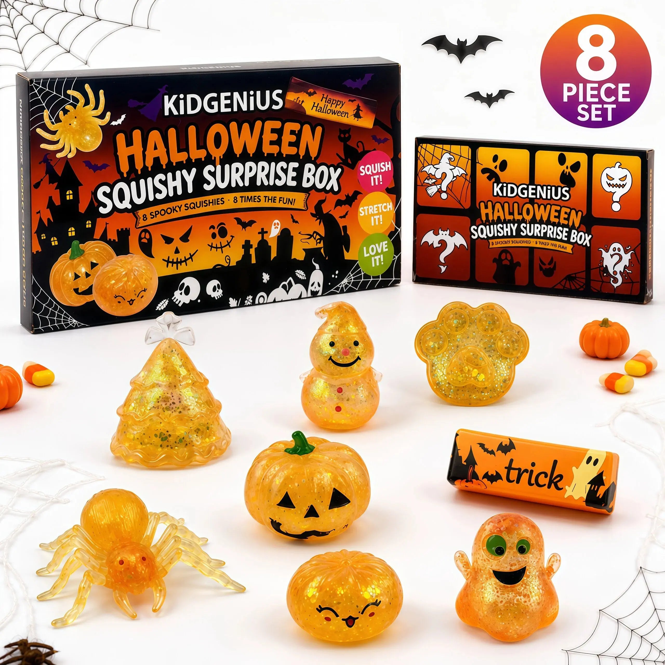 🎁8-Pack Glitter Halloween Squishy Surprise Box