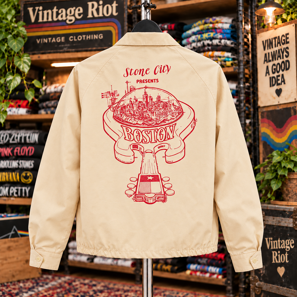 Boston 1979 Texas Tour Retro Zip Jacket — Cream — back view