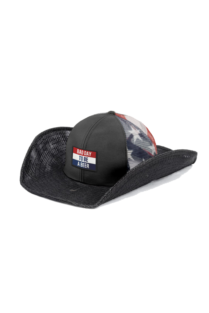 BAD DAY TO BE A BEER (RED, WHITE & BLUE) COWBOY SNAPBACK: 6 PANEL