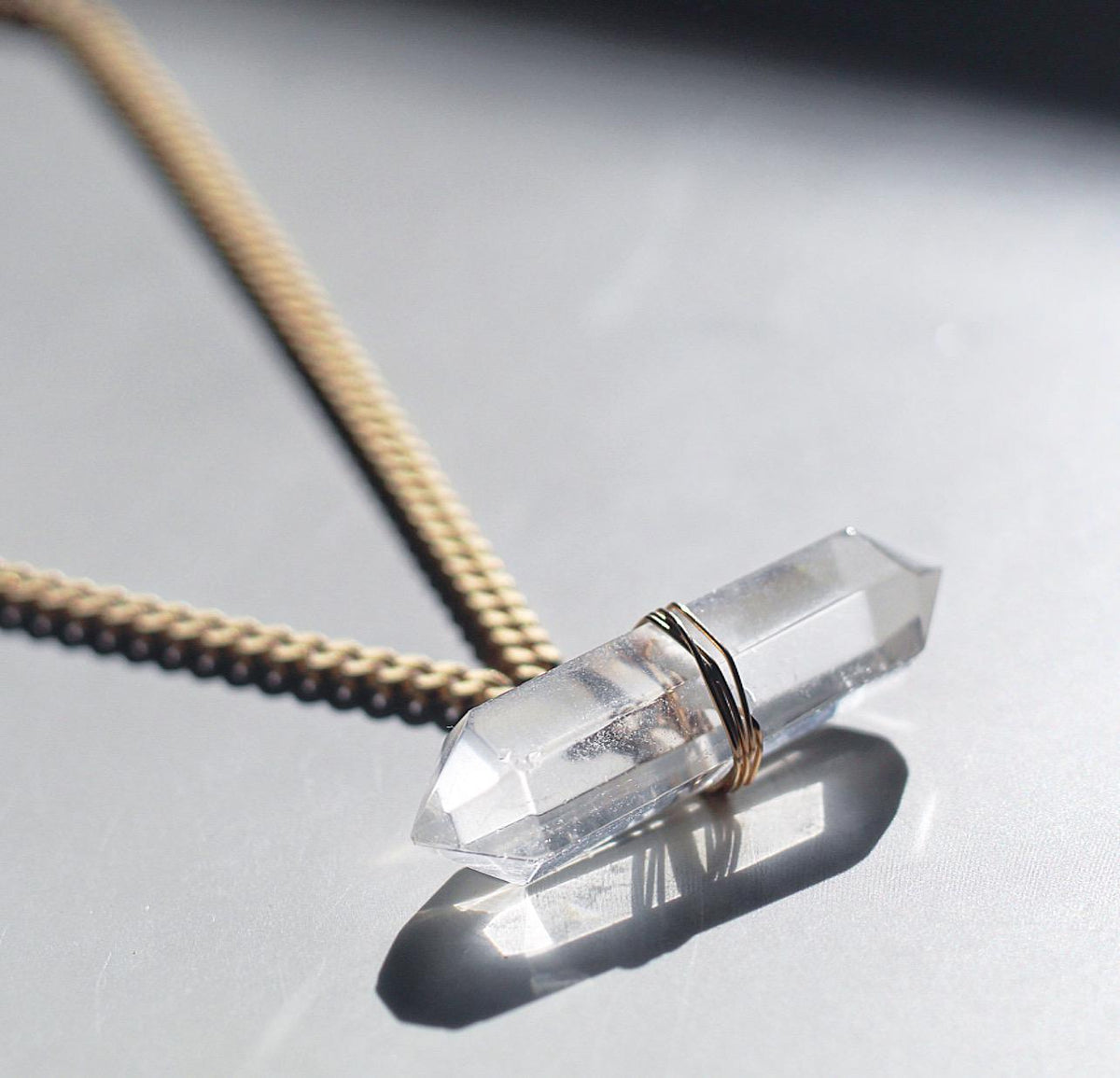 Chunky Crystal Quartz Horizontal Bar Necklace