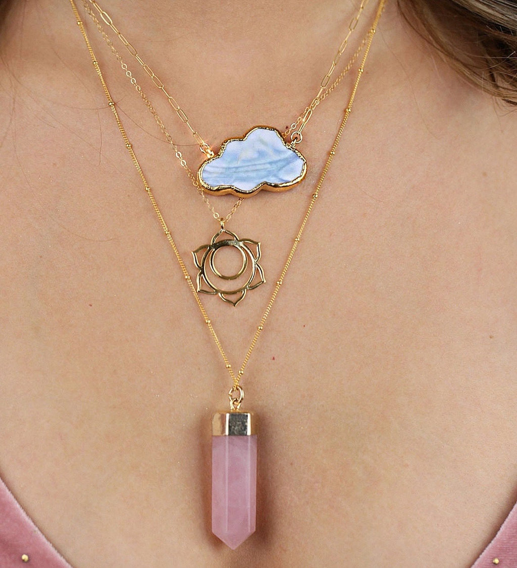 Blue Opal Cloud Gemstone Necklace in 14k Gold Filled or Sterling Silver