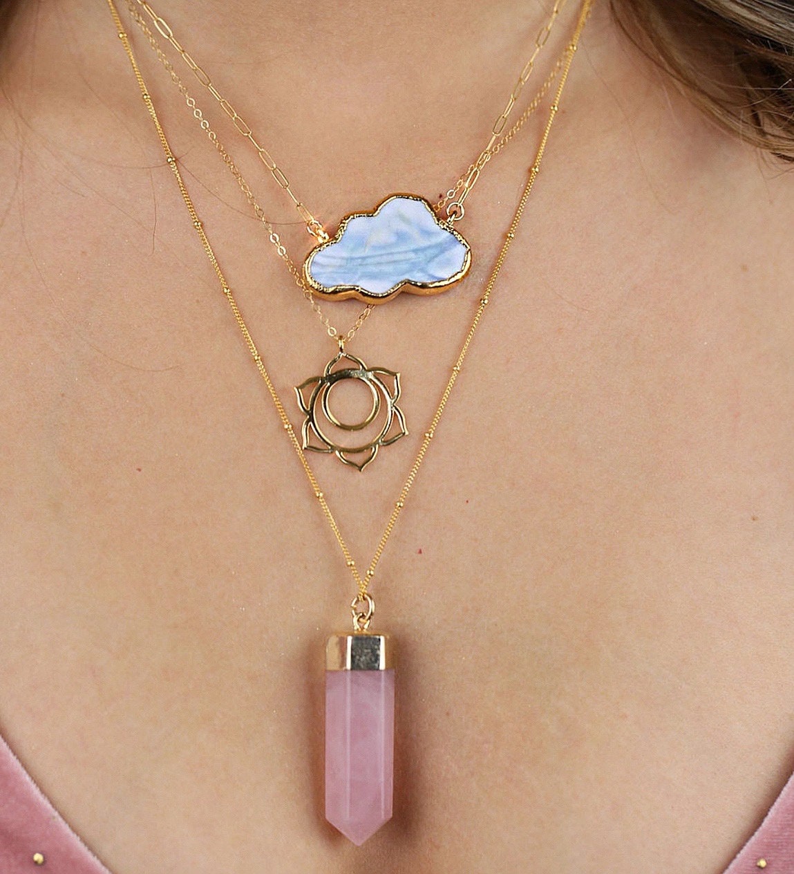 Blue Opal Cloud Gemstone Necklace in 14k Gold Filled or Sterling Silver