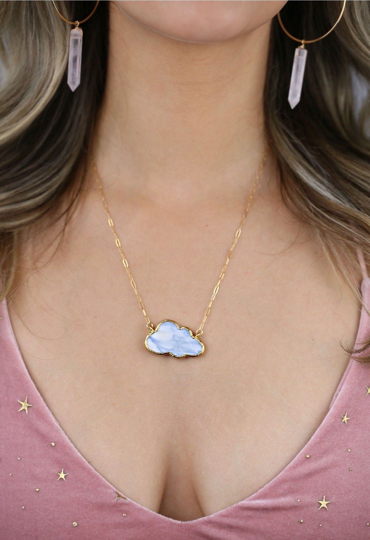 Blue Opal Cloud Gemstone Necklace in 14k Gold Filled or Sterling Silver