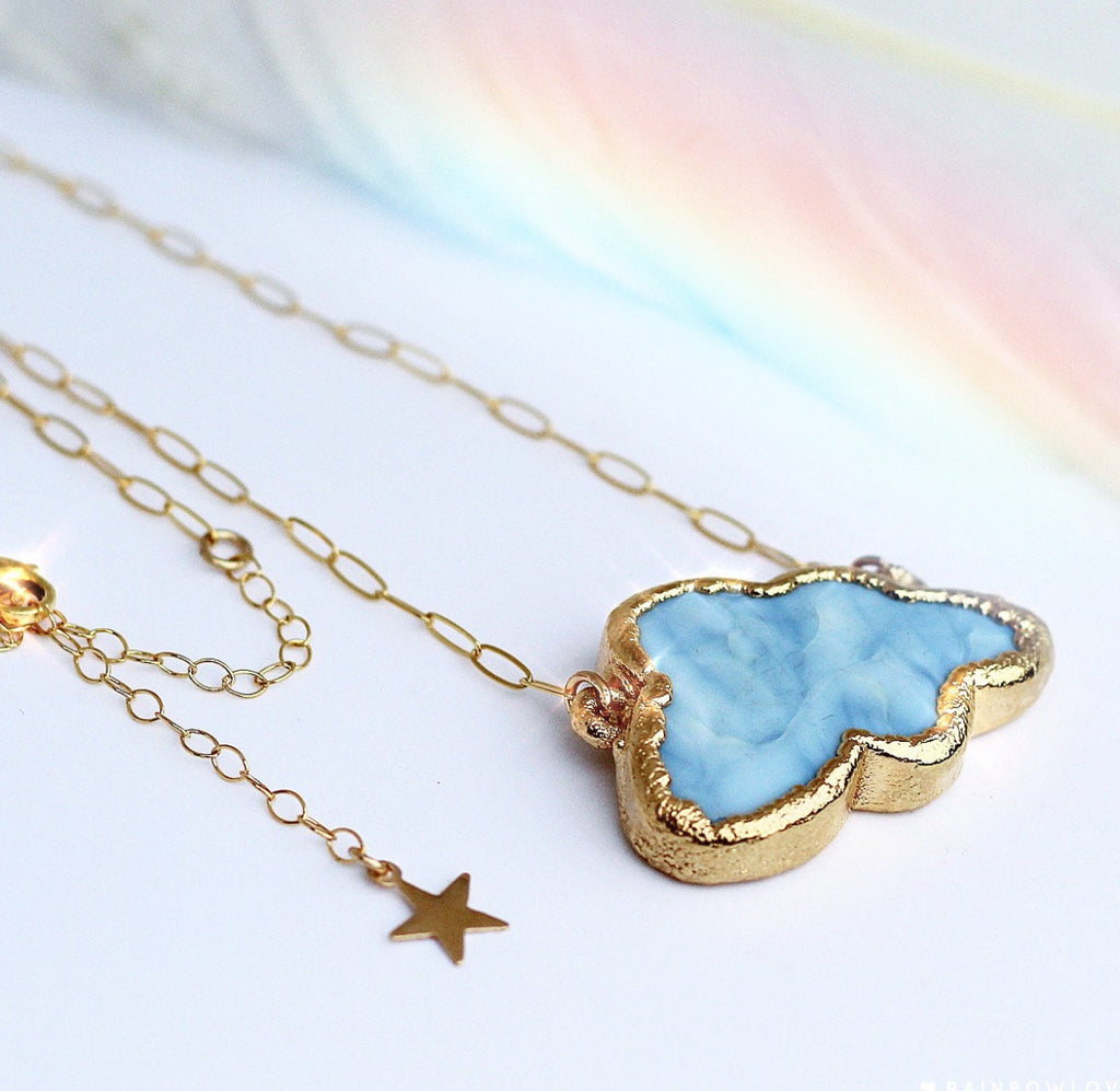 Blue Opal Cloud Gemstone Necklace in 14k Gold Filled or Sterling Silver
