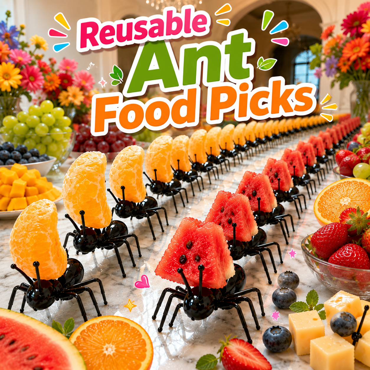 36-Piece Reusable Ant Food Picks, Cute Fruit & Dessert Forks for Parties, Picnics, Appetizers & Snacks