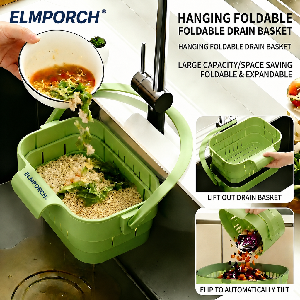 ELMPORCH™ Kitchen Sink Strainer Drain Rack Filter Food Catcher Trash Catcher for Garbage Leftovers Efficient Strainer Solution Hands-Free Mess-Free Fast Drainage No Clogs No-Drill Easy Install Compact Space-Saving Super Easy to Clean - Utensils, Basket