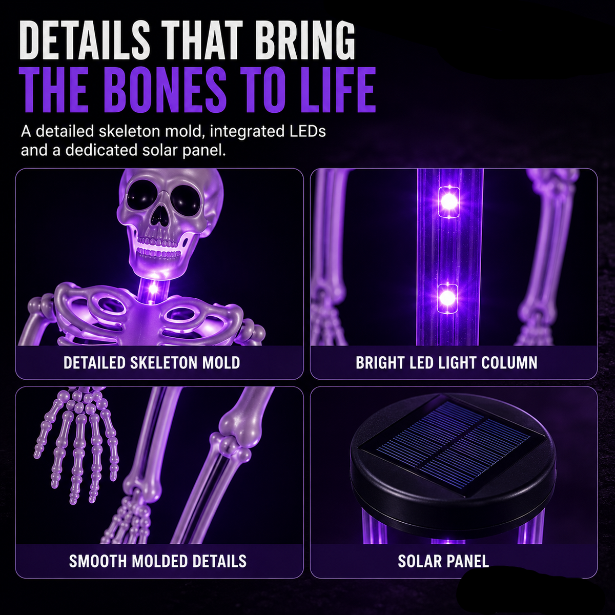Solar Skeleton Ground Stake Lights Outdoor Waterproof Halloween Decor Lights