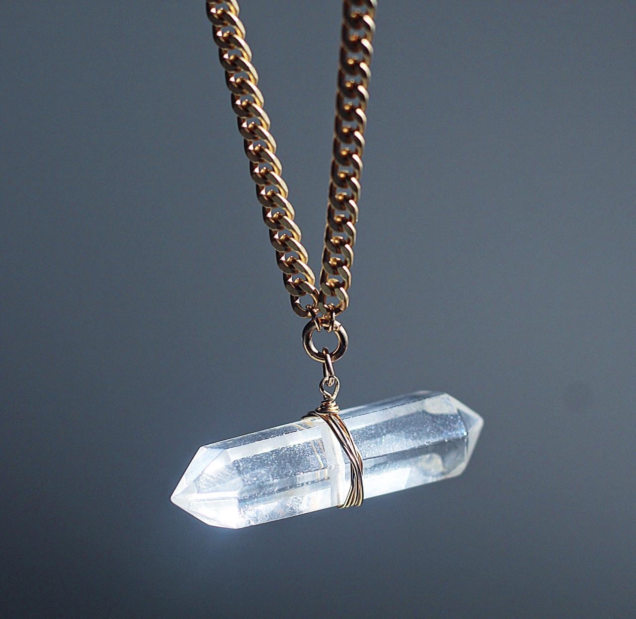 Chunky Crystal Quartz Horizontal Bar Necklace