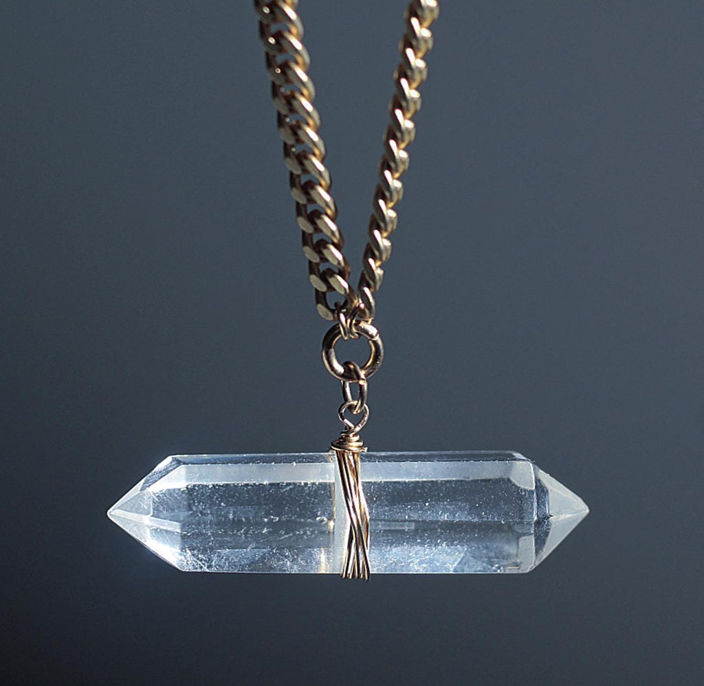 Chunky Crystal Quartz Horizontal Bar Necklace
