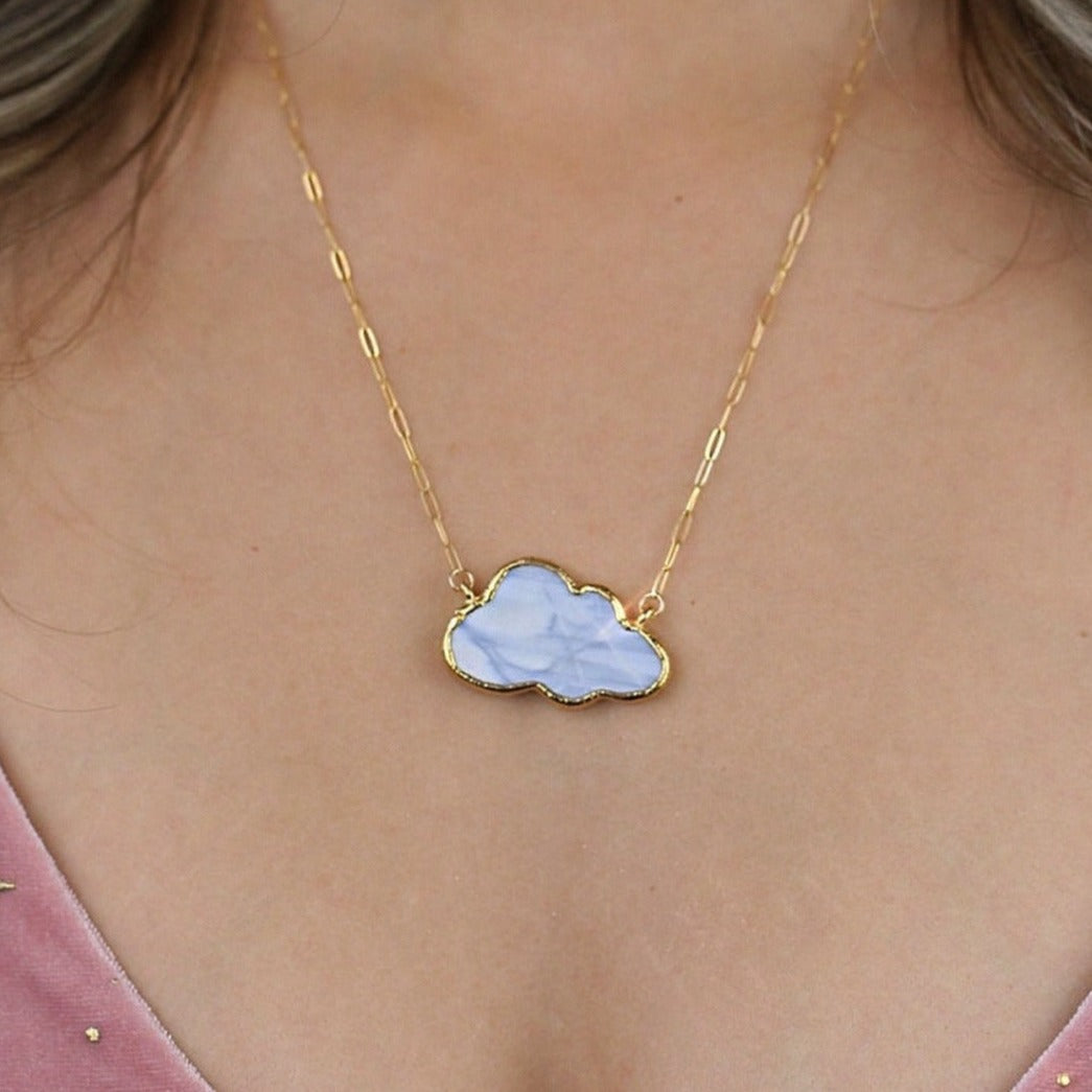 Blue Opal Cloud Gemstone Necklace in 14k Gold Filled or Sterling Silver