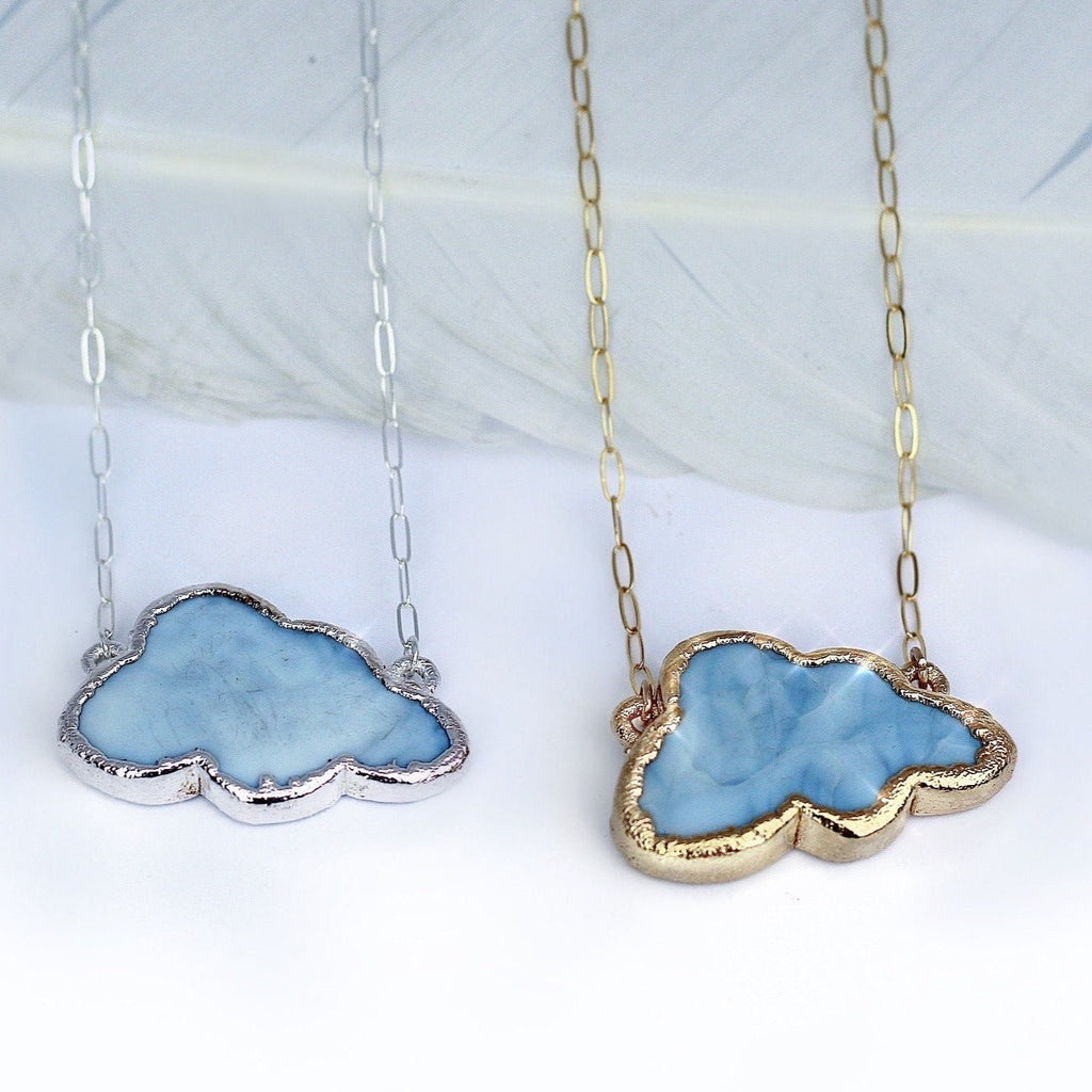 Blue Opal Cloud Gemstone Necklace in 14k Gold Filled or Sterling Silver