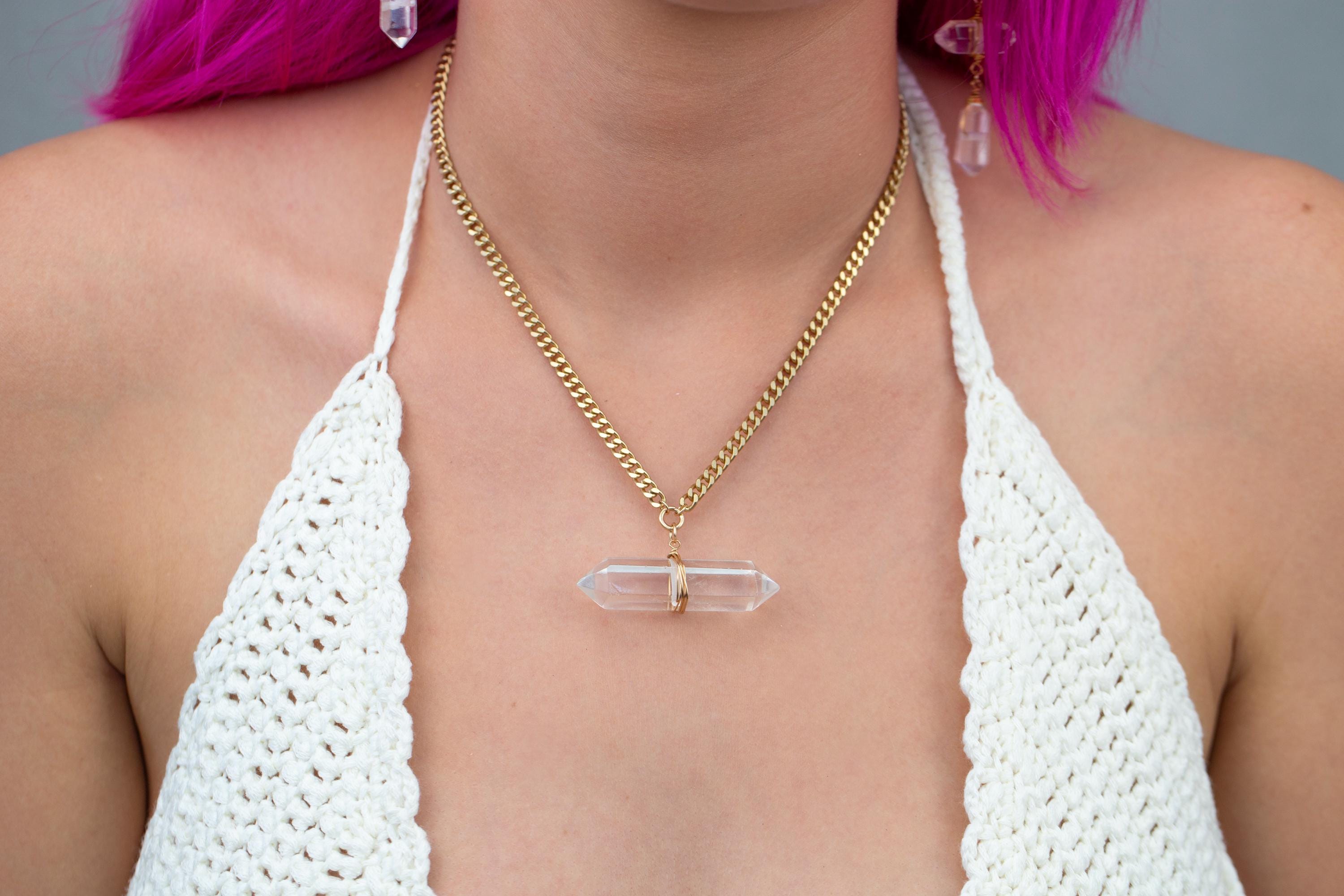 Chunky Crystal Quartz Horizontal Bar Necklace