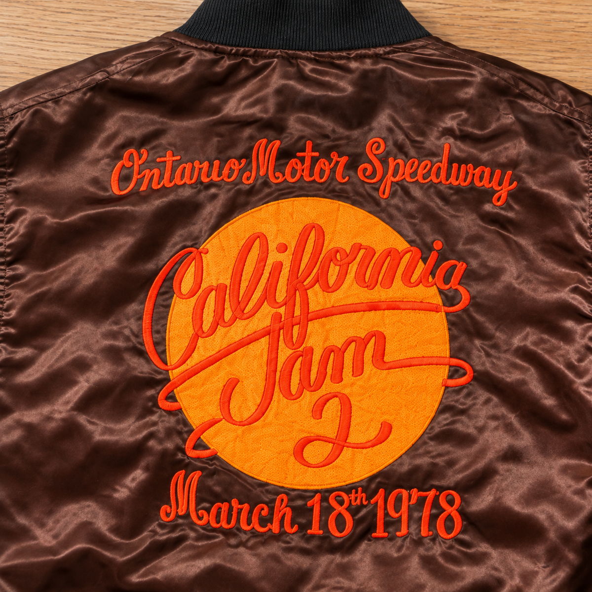 1978 California Jam II Retro Satin Jacket — Chocolate Brown