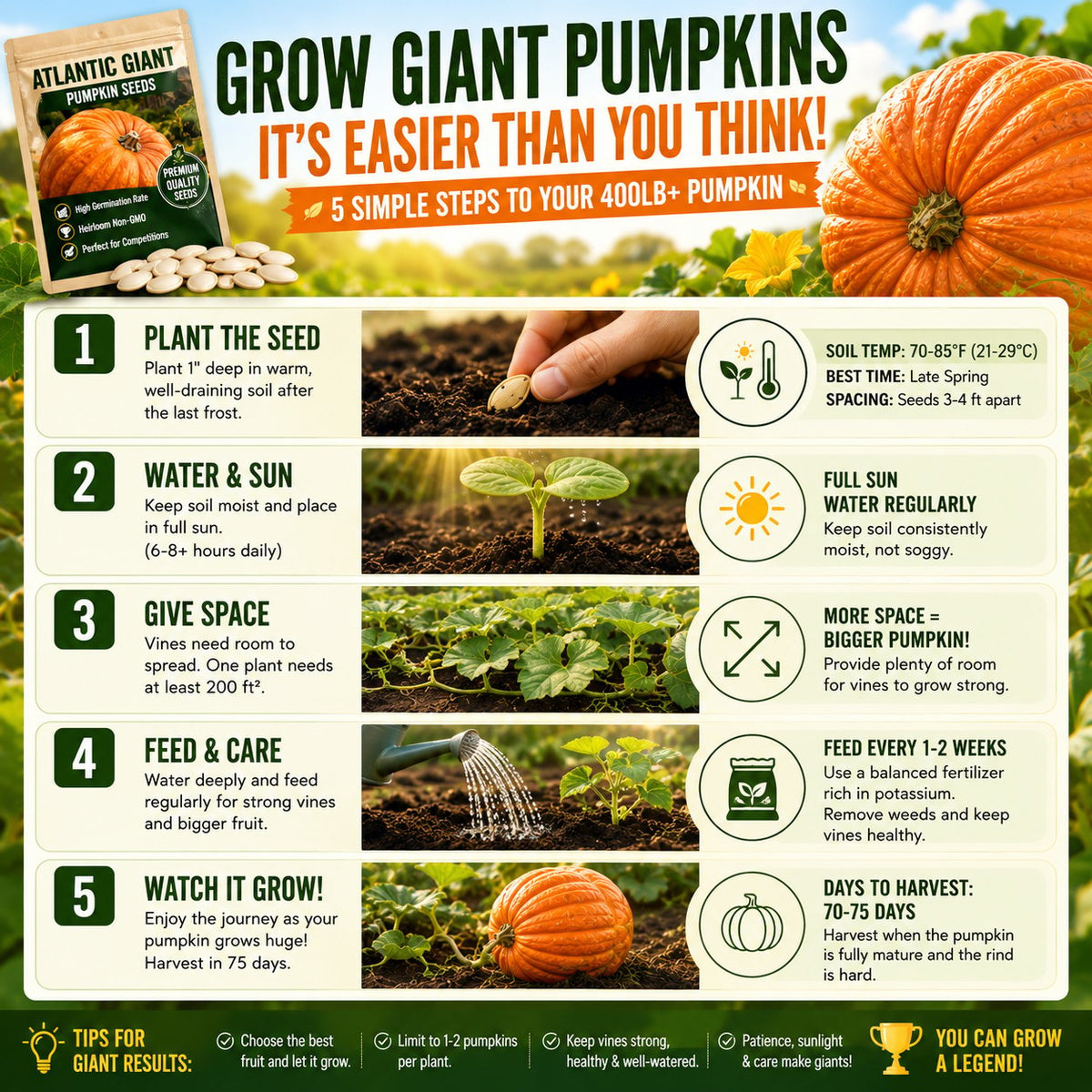 🎃 Grow Your Own Giant Pumpkins – Atlantic Giant Heirloom Seeds
