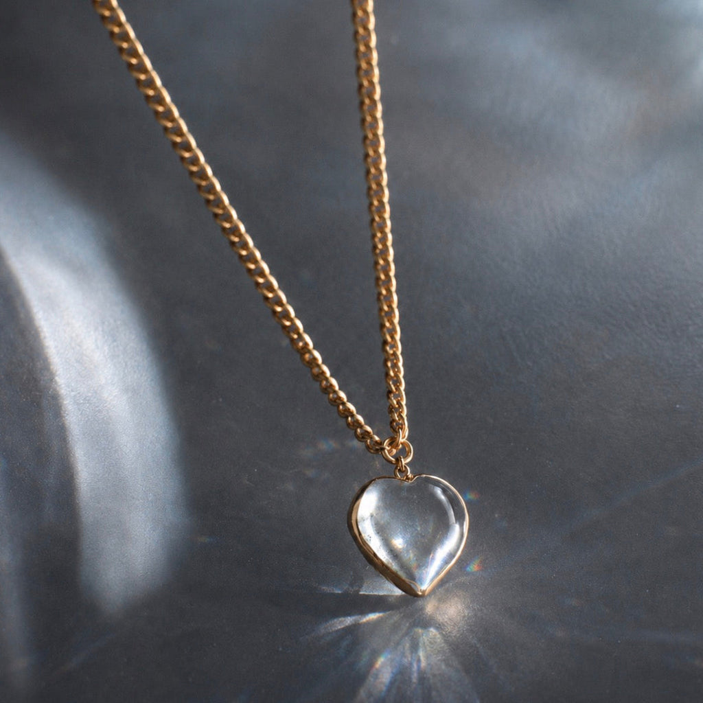 Open Heart Alignment Necklace with Crystal Quartz in Gold or Silver
