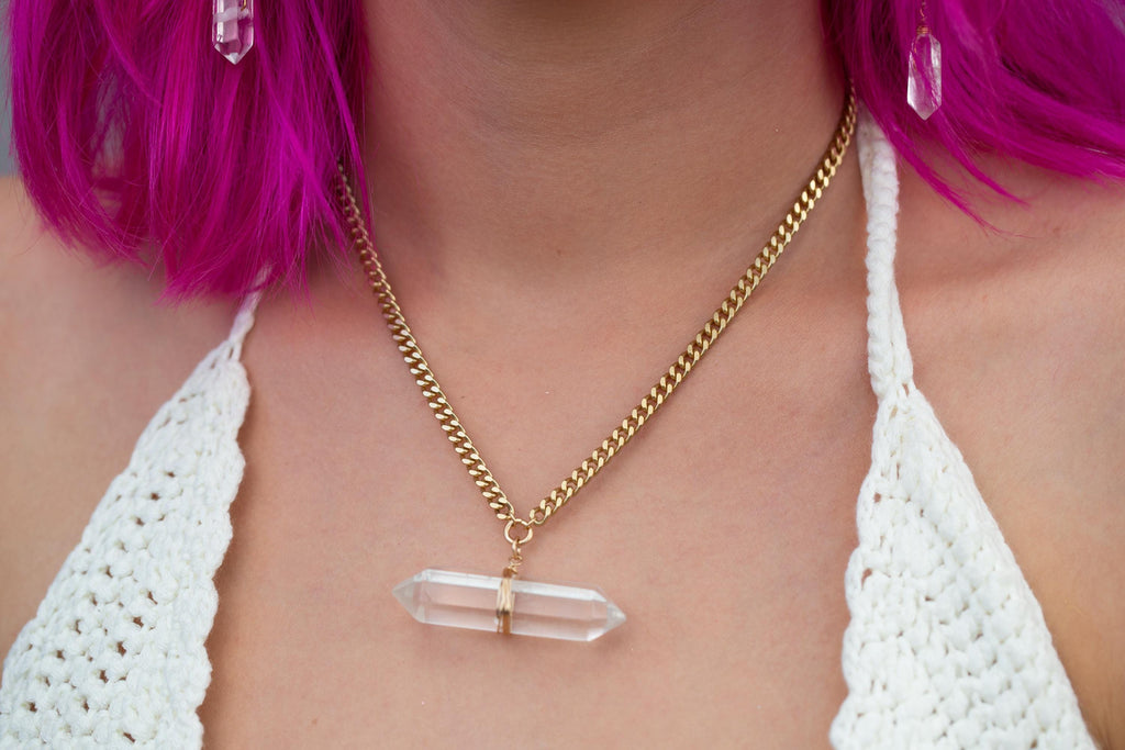 Chunky Crystal Quartz Horizontal Bar Necklace