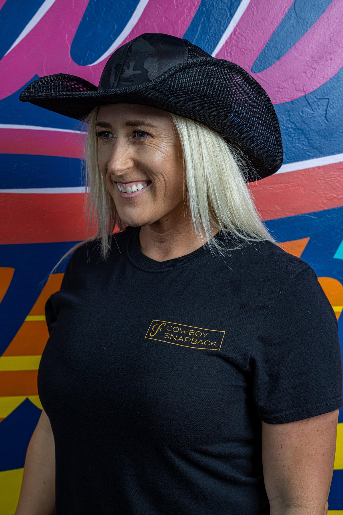 BLACK CAMO COWBOY SNAPBACK: 6 PANEL - BLANK