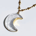 Crystal Quartz Big Moon Pendant on Star Link Chain in Gold or Silver