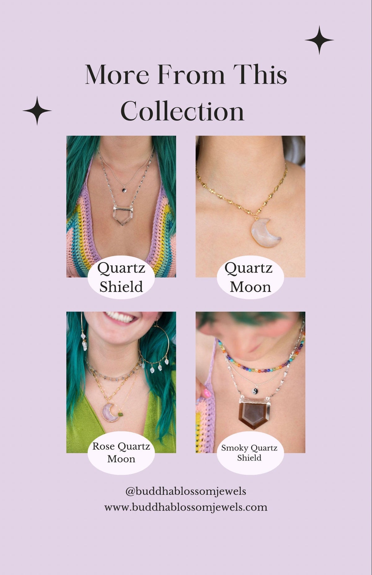 Crystal Quartz Big Moon Pendant on Star Link Chain in Gold or Silver