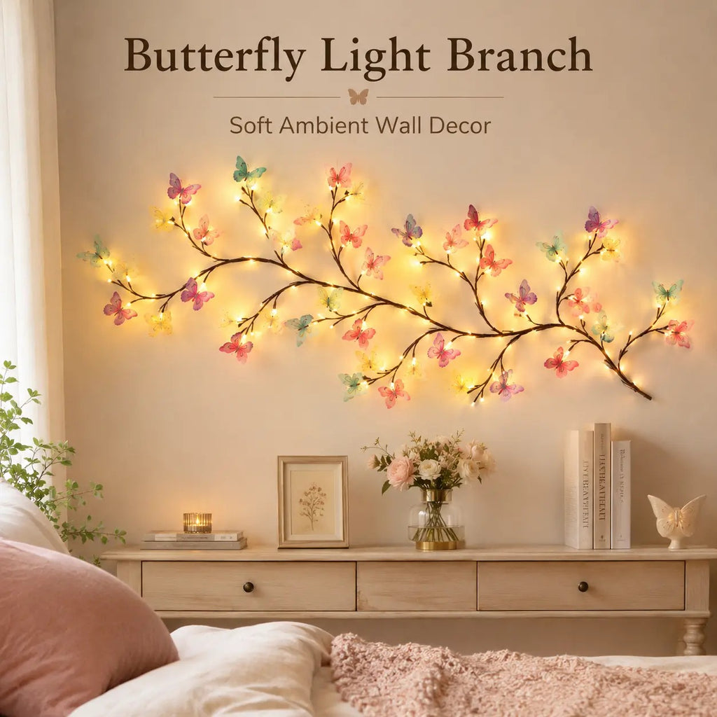🌹🌷Camping Customizable Rattan LED Lamp(96 LED) -  Led Illuminated Glowing Wall Decor, Leaves, Colorful Butterflies, Flowers - Indoor Decorative Atmosphere Light for Home, Photo Shoots, Glowing Led Lights