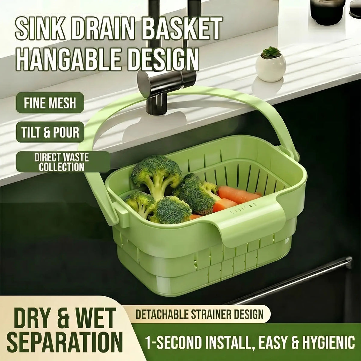 ELMPORCH™ Kitchen Sink Strainer Drain Rack Filter Food Catcher Trash Catcher for Garbage Leftovers Efficient Strainer Solution Hands-Free Mess-Free Fast Drainage No Clogs No-Drill Easy Install Compact Space-Saving Super Easy to Clean - Utensils, Basket