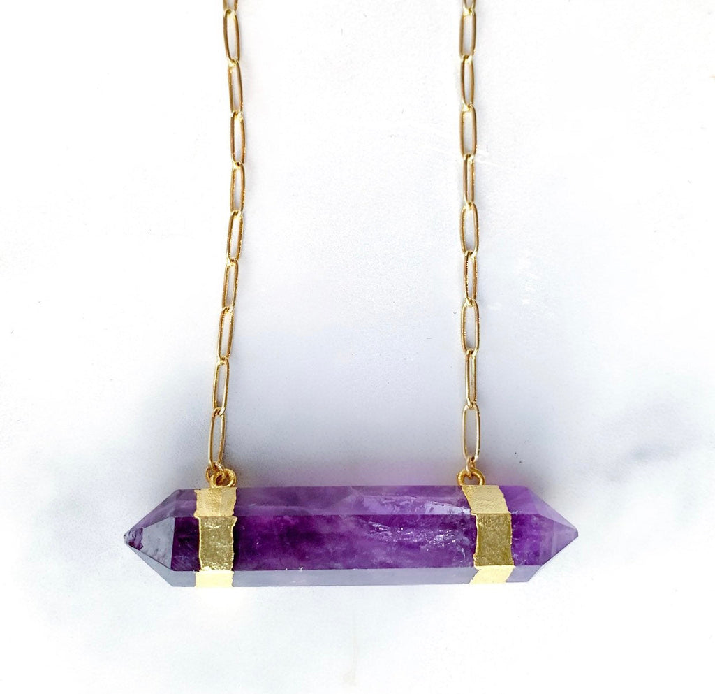 Double Terminated Amethyst Bar Necklace in 14k Gold Filled or Sterling Silver