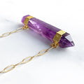 Double Terminated Amethyst Bar Necklace in 14k Gold Filled or Sterling Silver