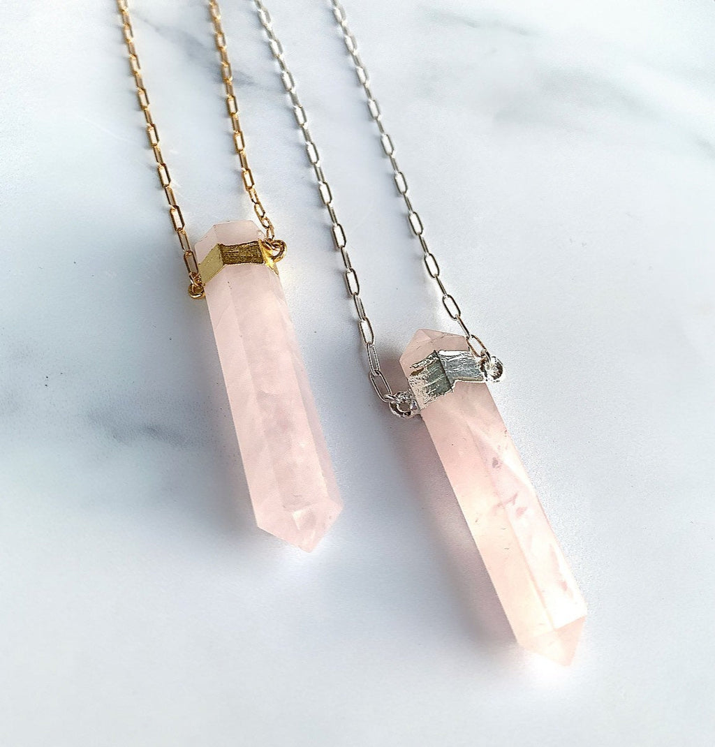 Double Terminated Rose Quartz Point Pendant