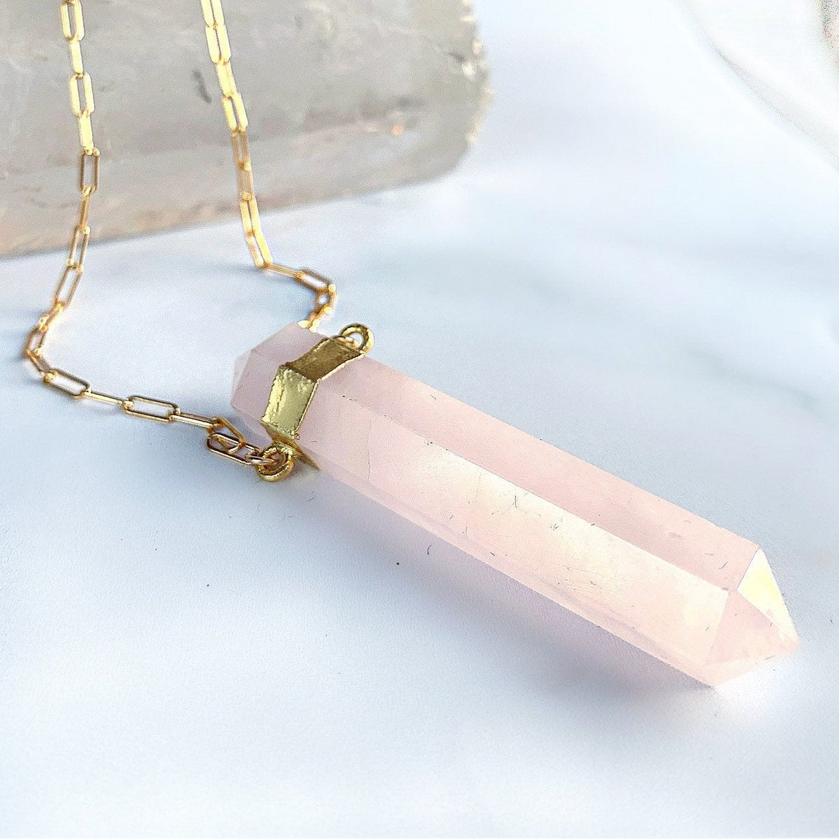 Double Terminated Rose Quartz Point Pendant