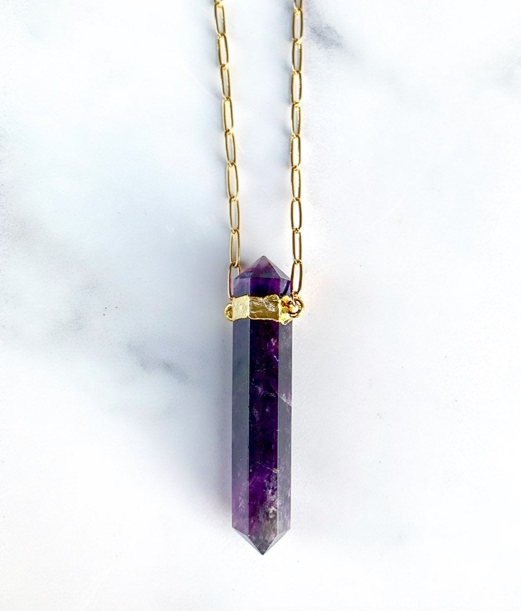 Double Terminated Amethyst Point Pendant in 14k Gold Filled or Sterling Silver