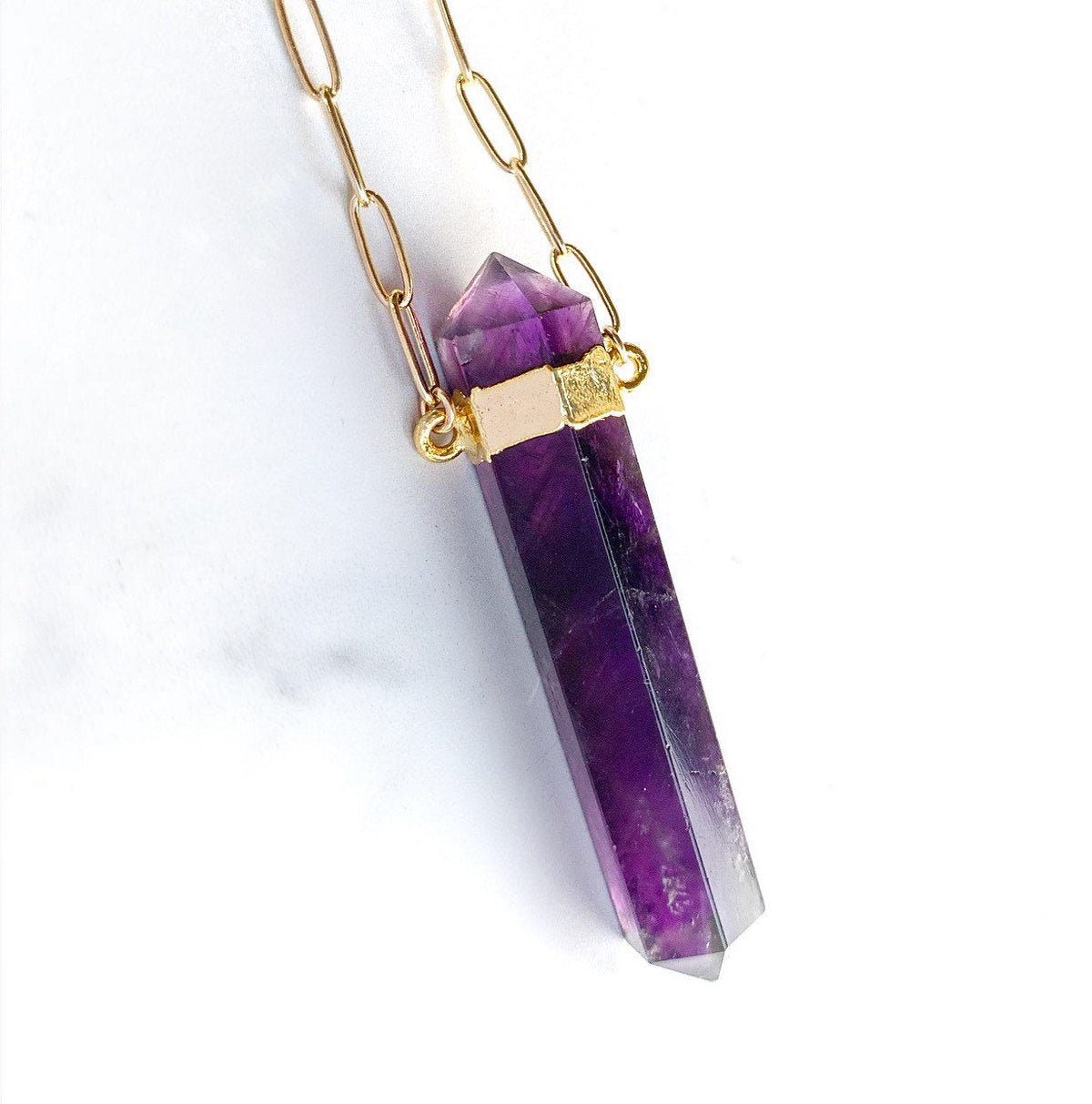 Double Terminated Amethyst Point Pendant in 14k Gold Filled or Sterling Silver