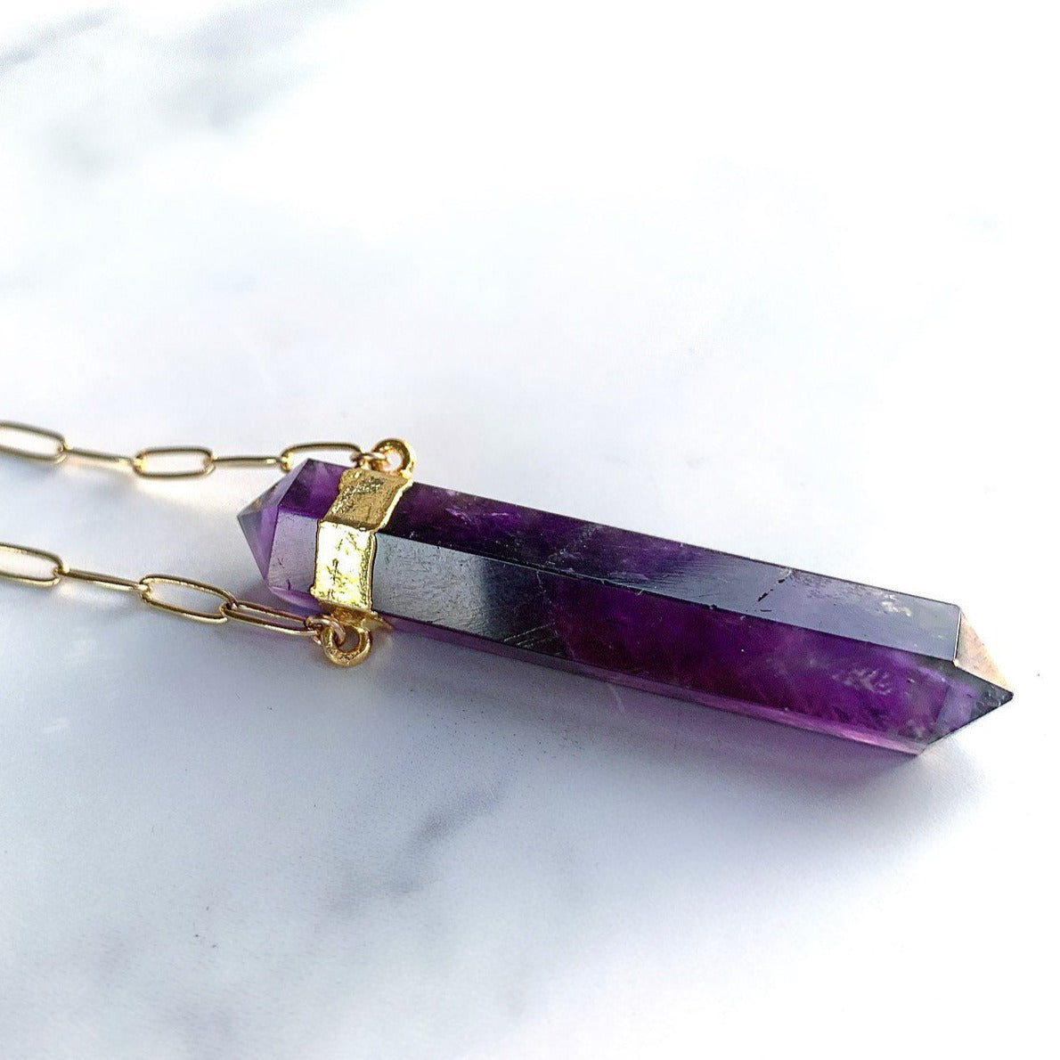 Double Terminated Amethyst Point Pendant in 14k Gold Filled or Sterling Silver