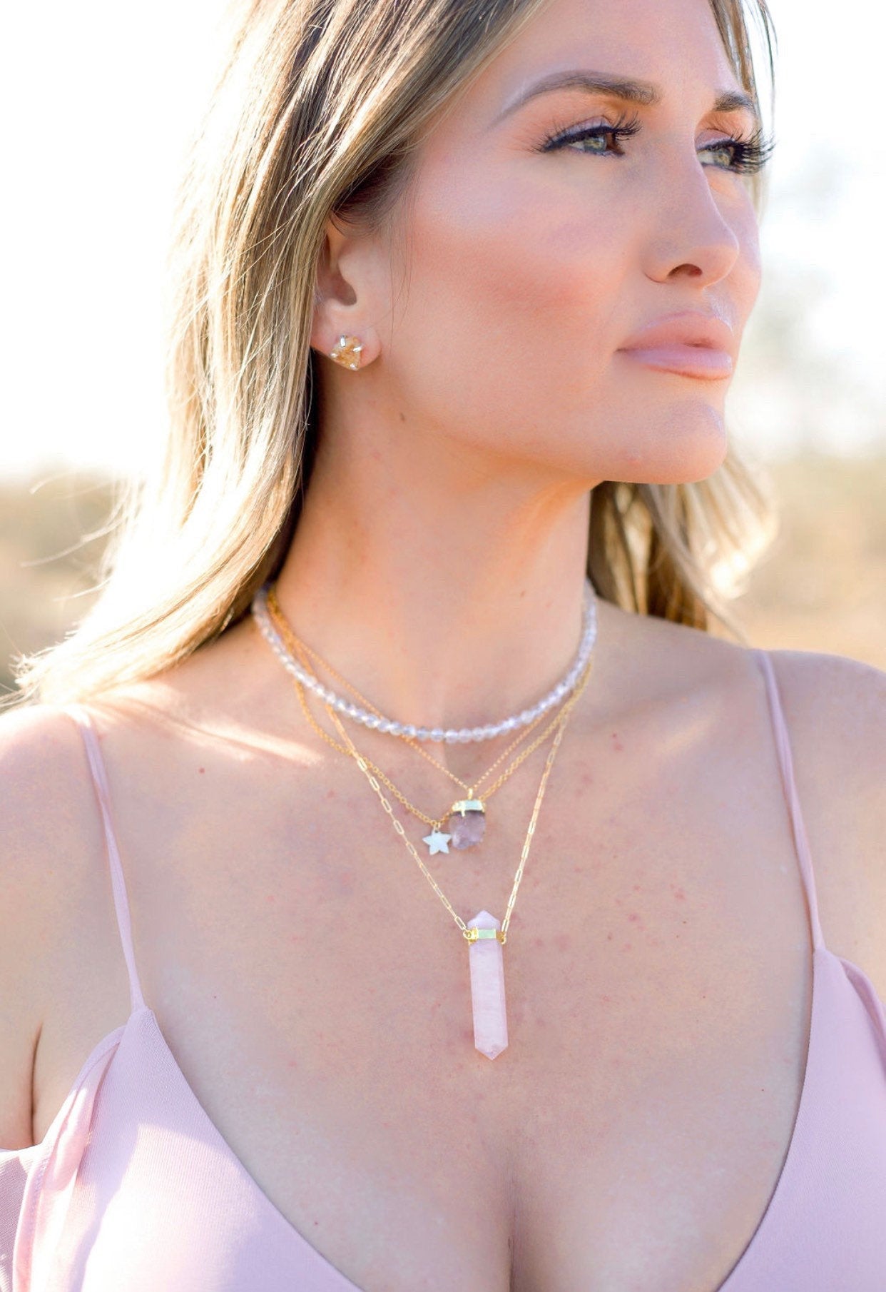 Double Terminated Rose Quartz Point Pendant