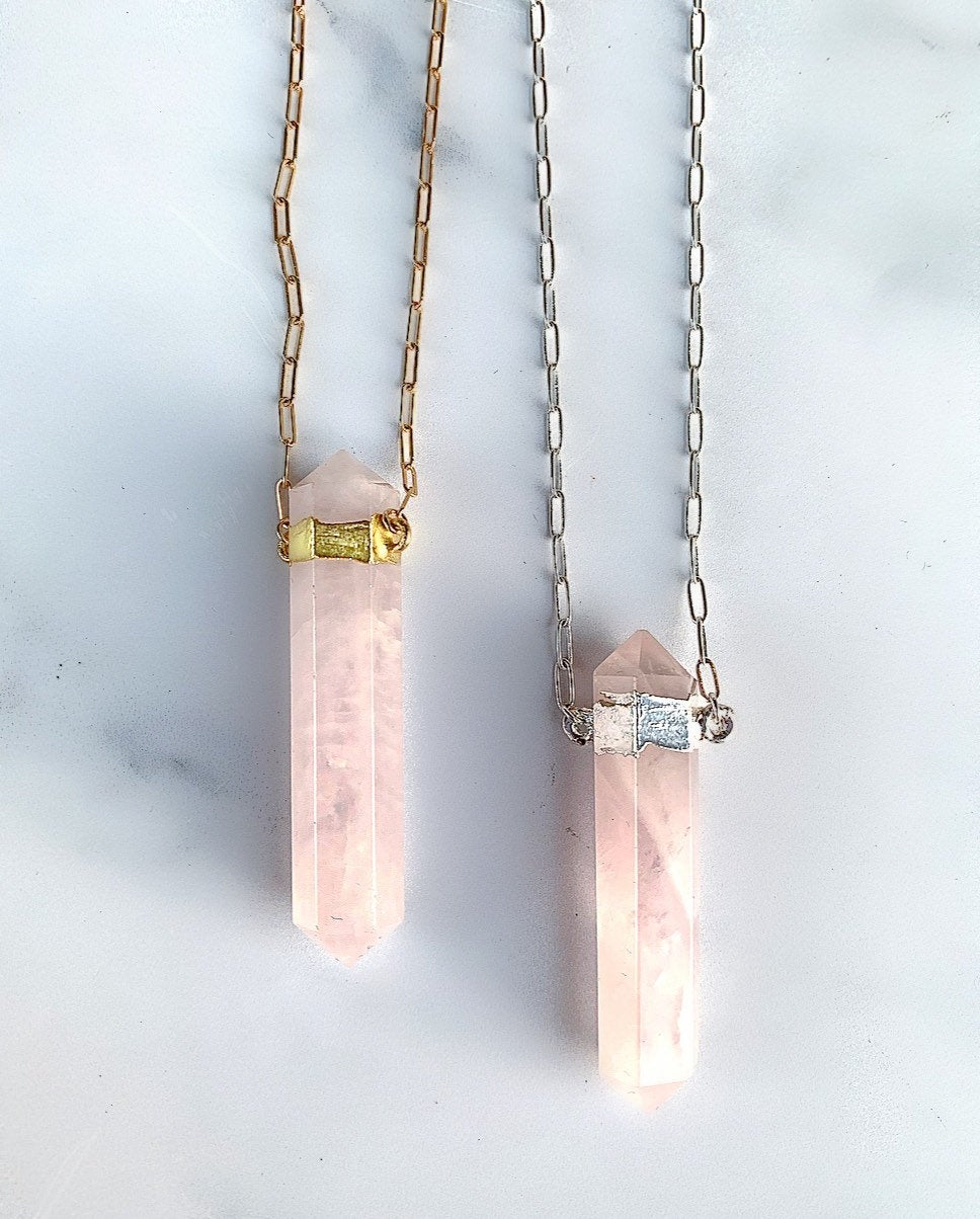 Double Terminated Rose Quartz Point Pendant