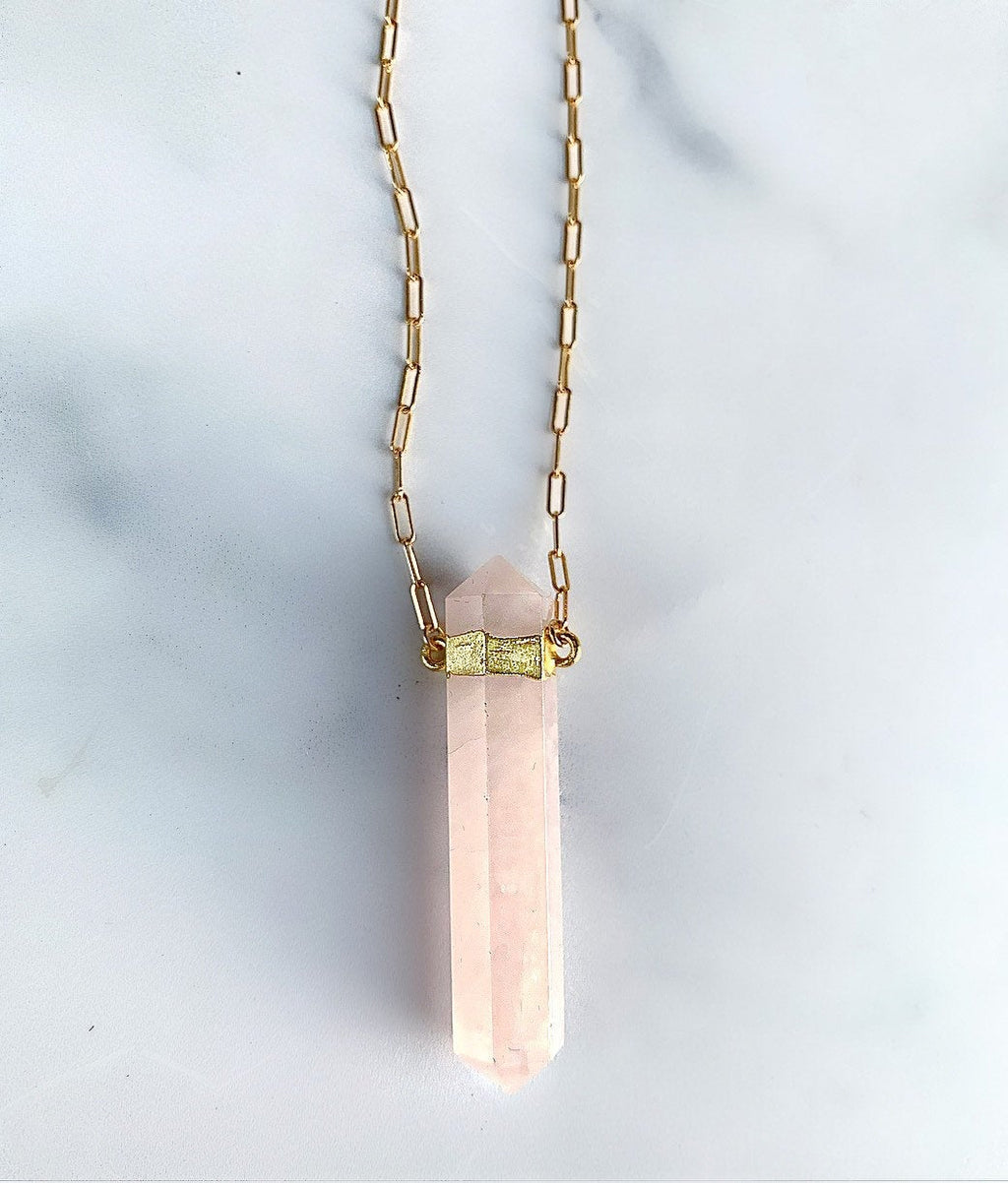 Double Terminated Rose Quartz Point Pendant
