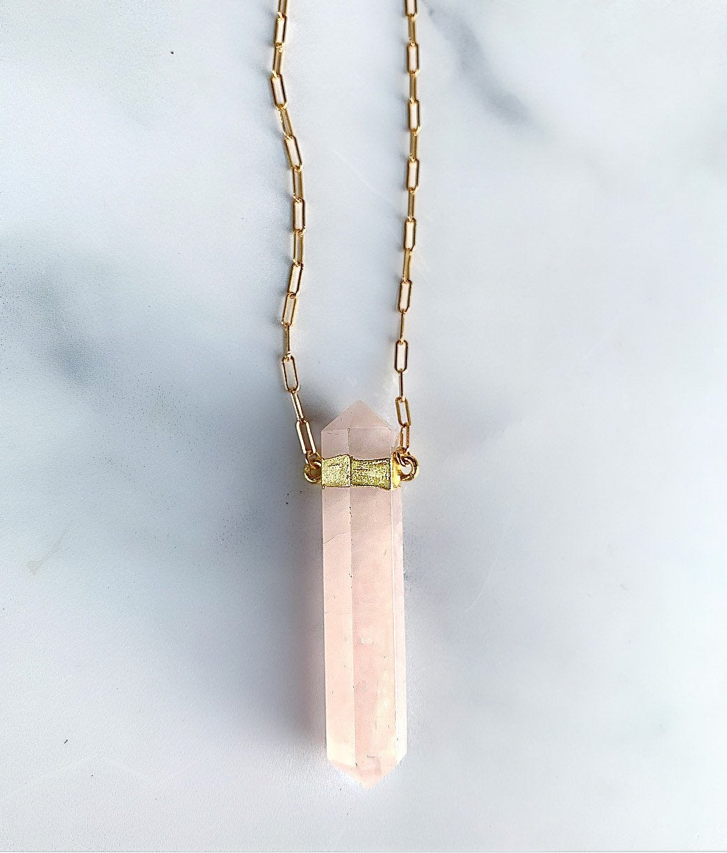 Double Terminated Rose Quartz Point Pendant
