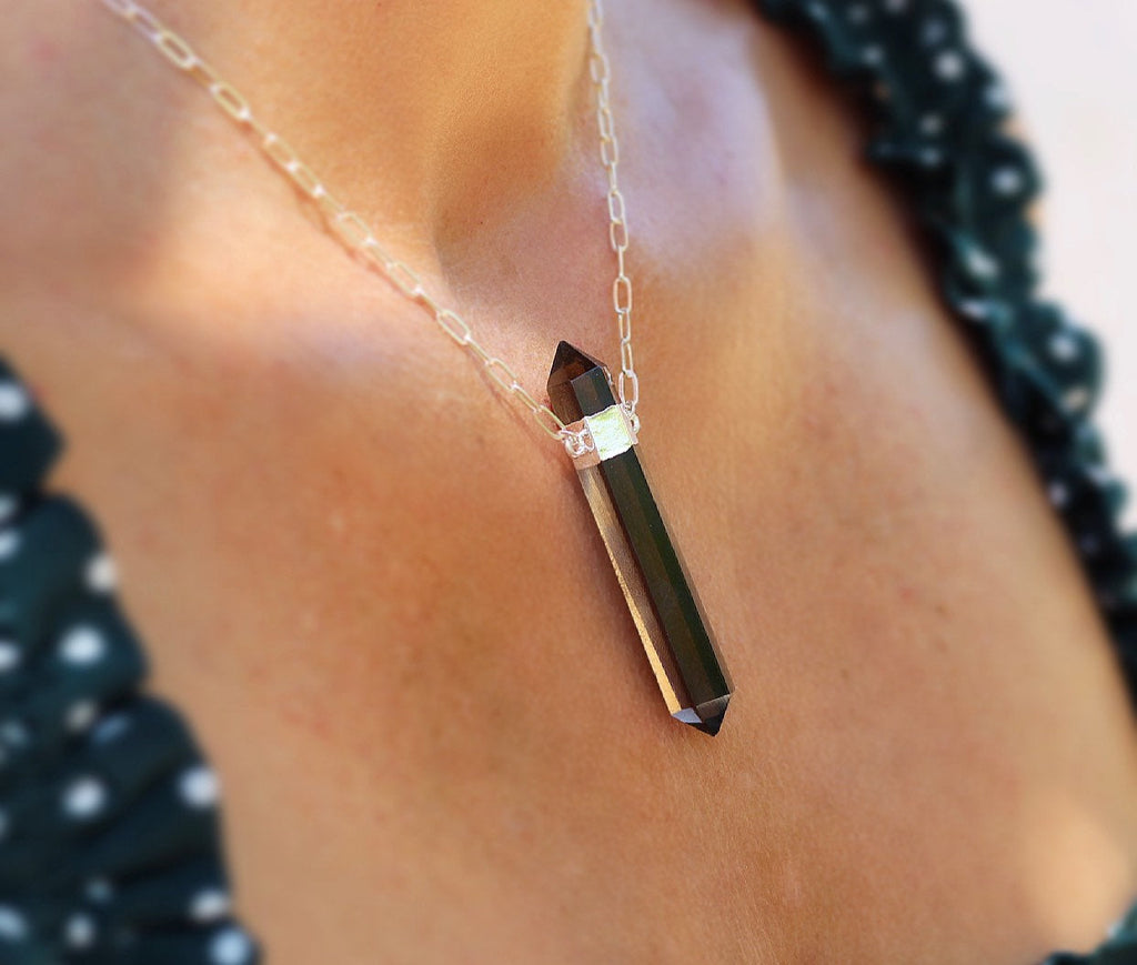 Double Terminated Smoky Quartz Point Pendant
