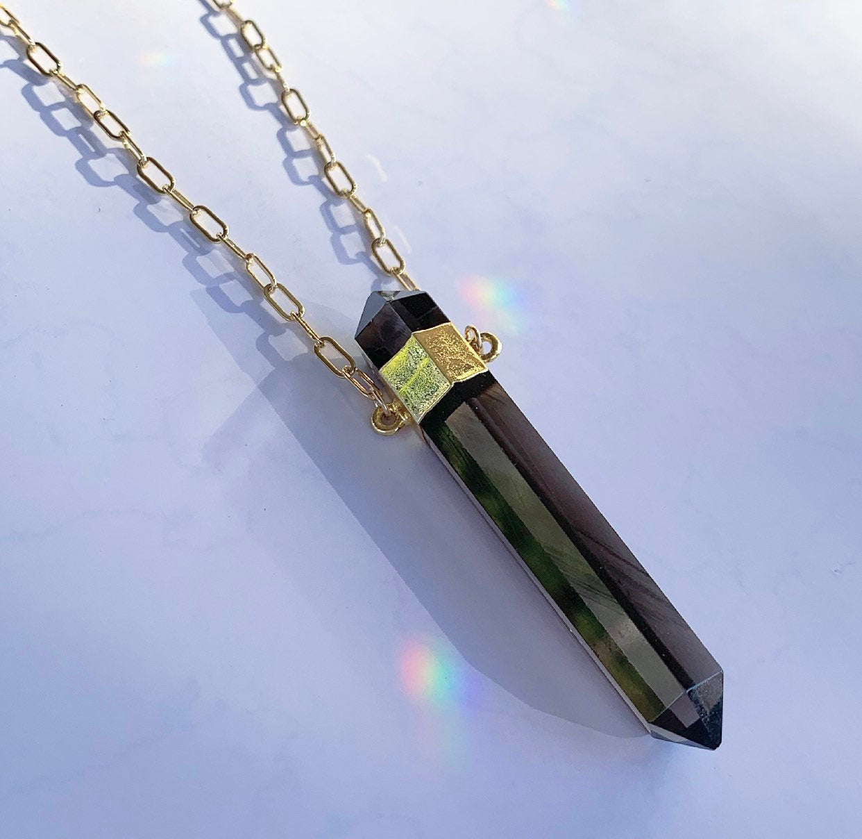 Double Terminated Smoky Quartz Point Pendant