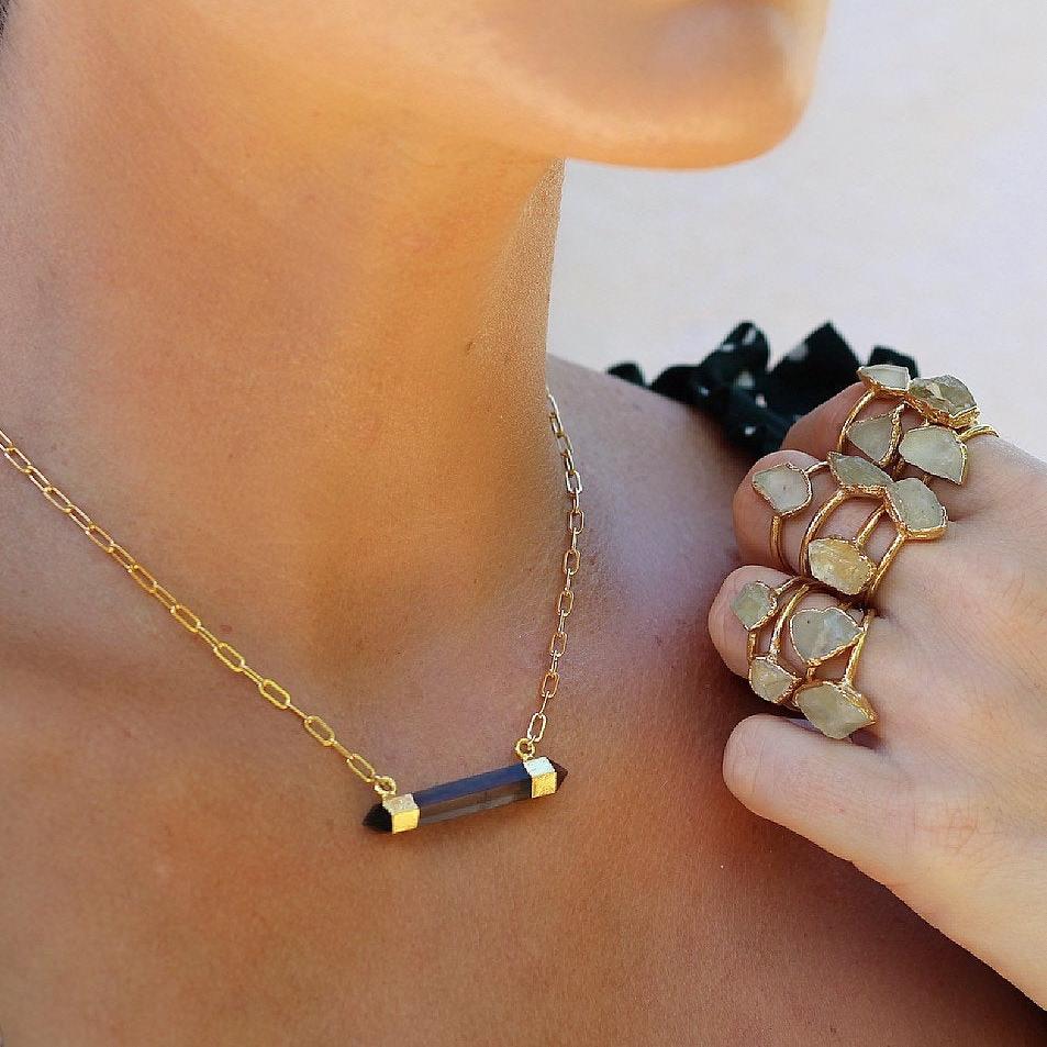 Double Terminated Smoky Quartz Bar Necklace
