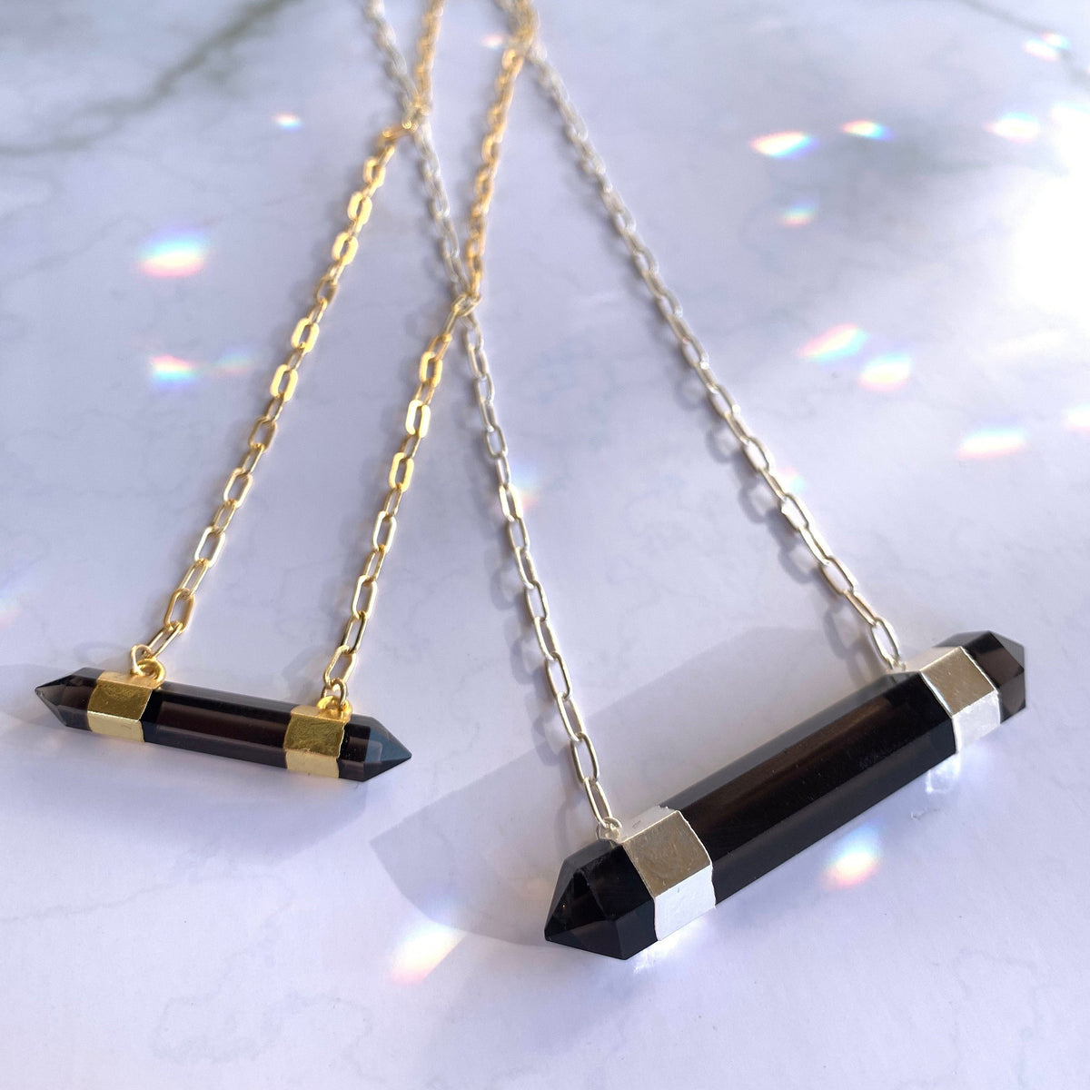 Double Terminated Smoky Quartz Bar Necklace